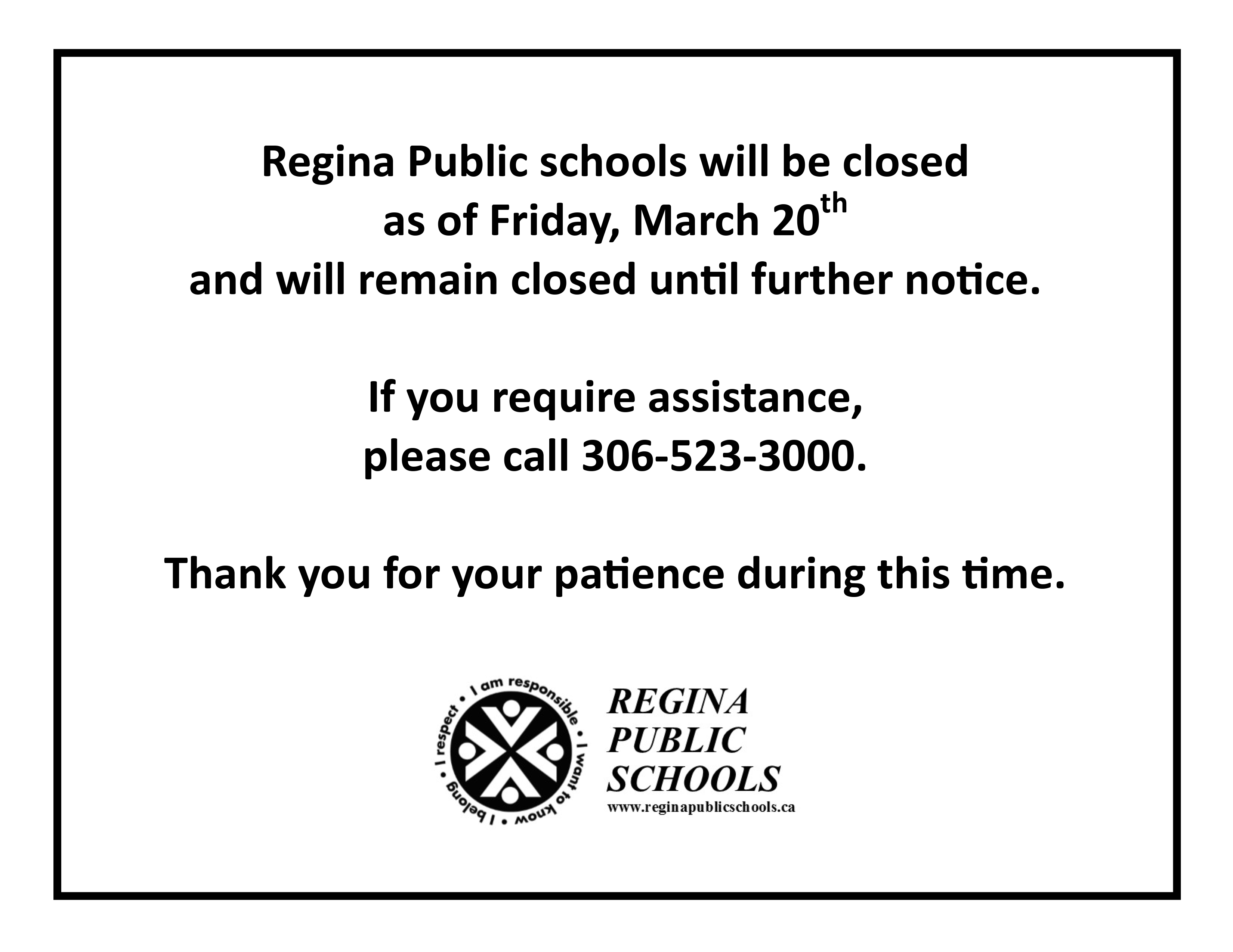 Schools Closed Until Further Notice Regina Public Schools